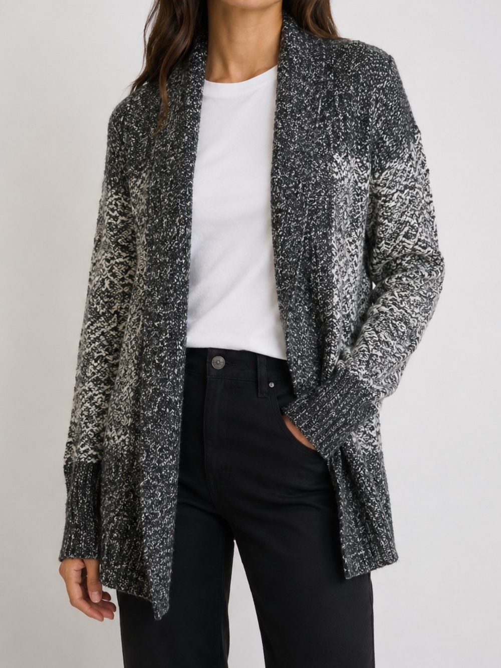 Kaisely Longline Cardigan Sweat Grey Mixed Knit Lagenlook Artsy Small